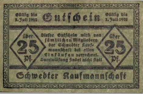 Voucher, Schwedt merchants' association, 1922